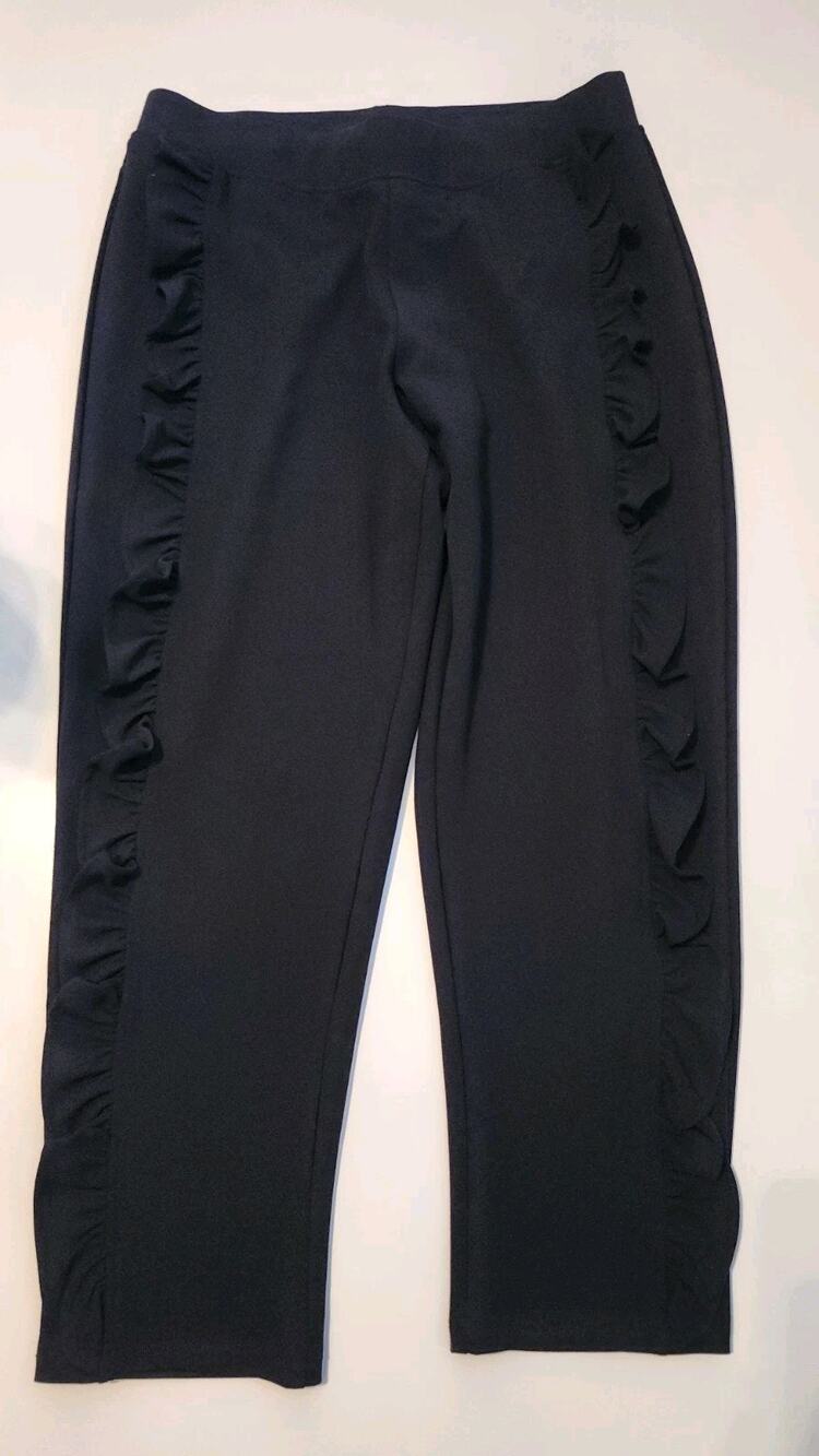 HUE Large Black Ruffle Side Leggings Slim Fit Polyester Stretch Knit Womens #499